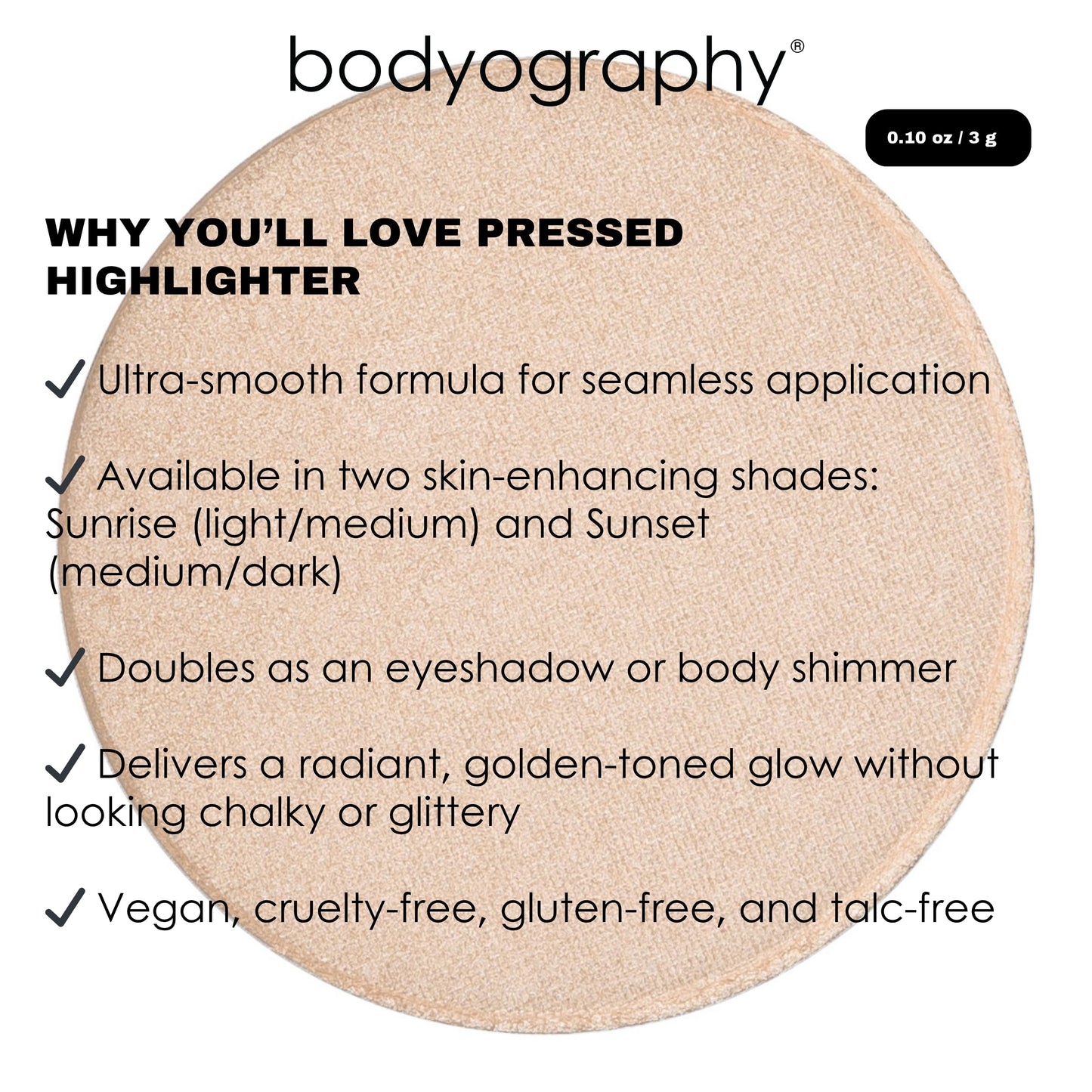 Bodyography Sunrise Light Highlighter - Compliments All Skin Tones Beauty & Personal Care Bodyography