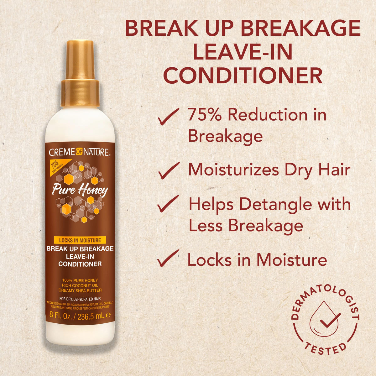 Creme of Nature Pure Honey Leave-In Conditioner, Moisture-Rich Detangler for Dry, Damaged Hair, With Coconut Oil & Shea Butter, Sulfate-Free Formula Beauty & Personal Care Creme of Nature