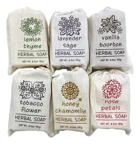 Greenwich Bay Trading Co. Herbal Bar Soap Set, 6 Scents, 6.4 Oz Each - Lemon Thyme, Lavender Sage, Vanilla Bourbon, Tobacco Flower, Honey Chamomile Beauty & Personal Care Greenwich Bay