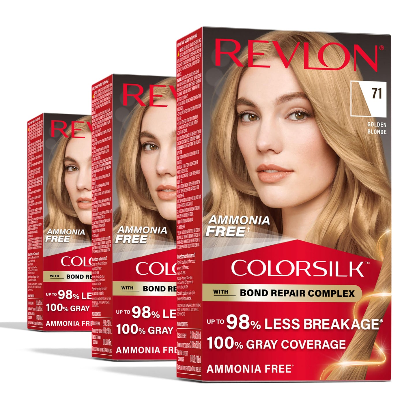 Revlon ColorSilk with Bond Repair Complex, Blonde Permanent Hair Color, 100% Gray Coverage, Ammonia Free Hair Dye, Vegan Keratin, 71 Golden Blonde Beauty & Personal Care REVLON
