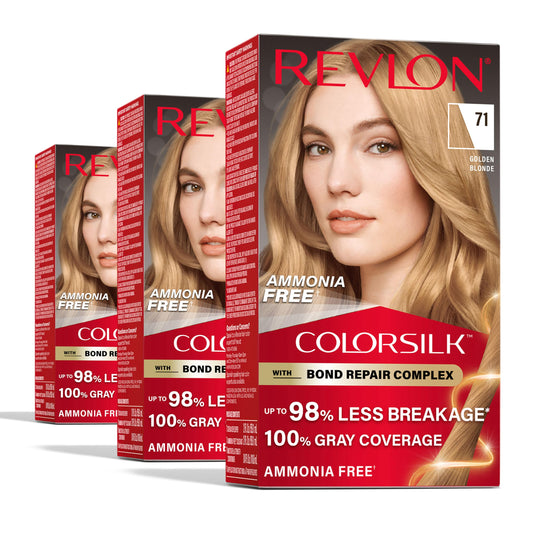 Revlon ColorSilk with Bond Repair Complex, Blonde Permanent Hair Color, 100% Gray Coverage, Ammonia Free Hair Dye, Vegan Keratin, 71 Golden Blonde Beauty & Personal Care REVLON