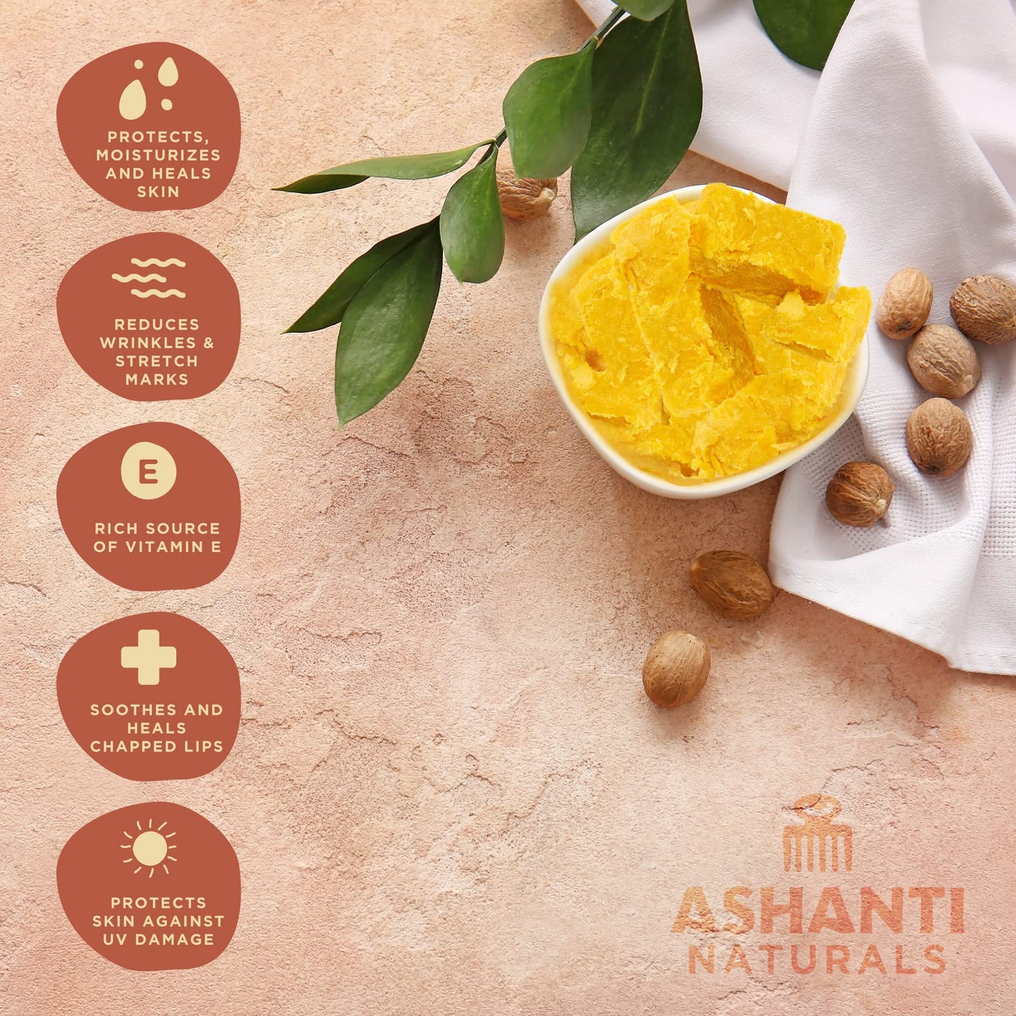 Ashanti Naturals Yellow Chunky Raw Shea Butter | Unrefined African Shea Butter from Ghana | 100% Natural Moisturizer, No Additives - 5 oz Beauty & Personal Care Ashanti Naturals