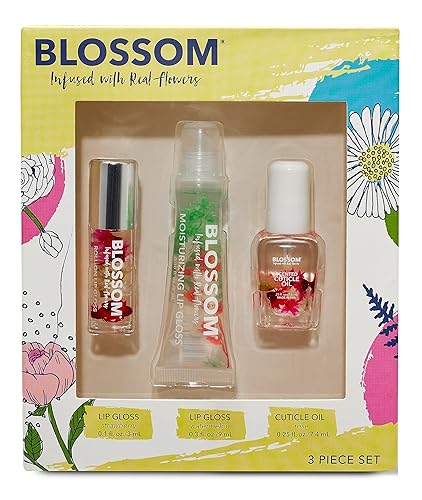 Blossom Scented Roll on Lip Gloss, Moisturizing Lip Gloss Tubes, Hydrating & Strengthening Scented Cuticle Oil with Real Flowers, 0.55 fl oz./19.4mL Beauty & Personal Care Blossom