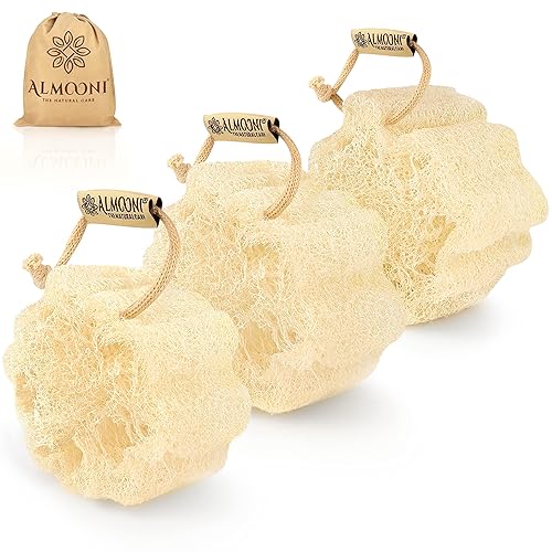 Almooni Mini Natural Loofah Sponge - Real Egyptian Shower Exfoliating Loofah - Small Loofah Scrubber for The Perfect Grip - 3 Count(1 Pack) Beauty & Personal Care ALMOONI