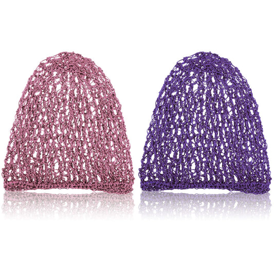 Waydress 2 Pcs Hair Nets Snood for Women Food Service Worker Sleeping Long Hair Cap Mesh Crochet Hairnet Tubi Wrap Rayon Knit(Purple and Pink) Beauty and Personal Care Waydress
