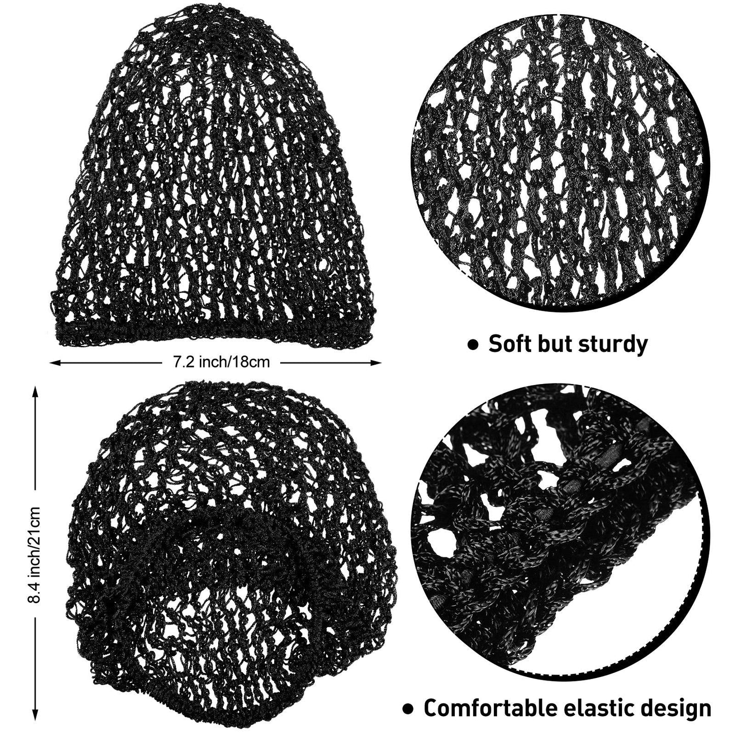 Waydress 2 Pcs Hair Nets Snood for Women Food Service Worker Sleeping Long Hair Cap Mesh Crochet Hairnet Tubi Wrap Rayon Knit(Black) Beauty and Personal Care Waydress