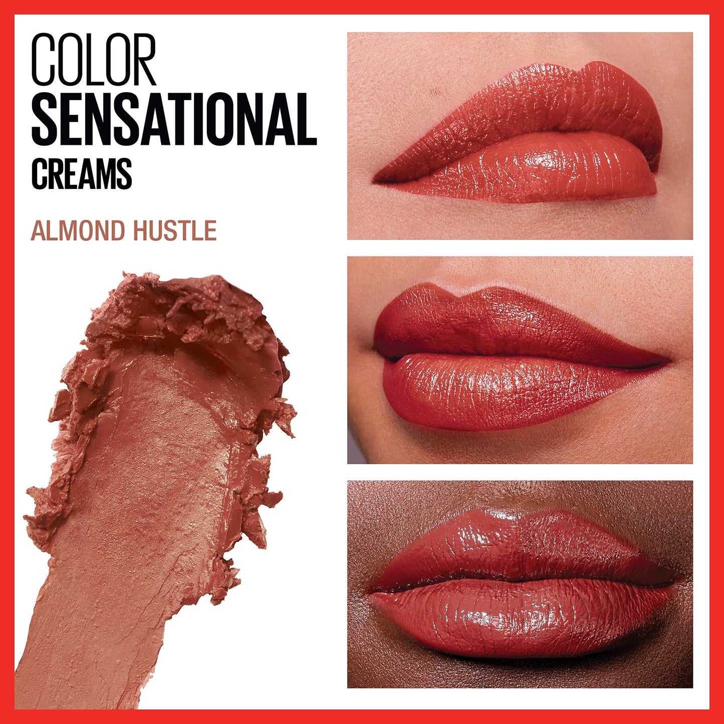 Maybelline Color Sensational Lipstick, Lip Makeup, Cream Finish, Hydrating Lipstick, Nude, Pink, Red, Plum Lip Color, Almond Hustle, 0.15 oz; Beauty & Personal Care MAYBELLINE