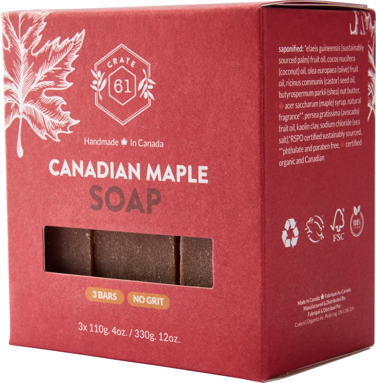 Crate 61, Handmade in Canada, Plant Based Cold Process Natural Bar Soap Cold Pressed For Face And Body, With Premium Oils (Canadian Maple) Beauty & Personal Care Crate 61 Organics
