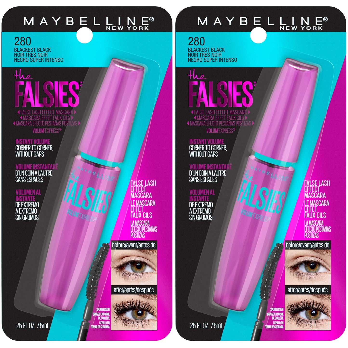 Maybelline Volum' Express Falsies Volumizing, Washable Mascara, Blackest Black, 2 Count Beauty & Personal Care MAYBELLINE