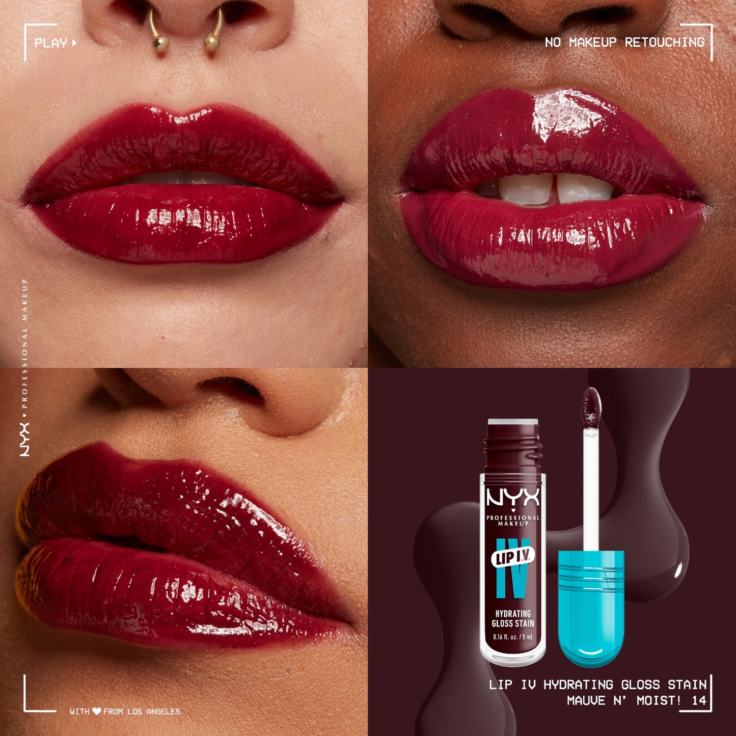 NYX PROFESSIONAL MAKEUP Lip IV Hydrating Glossy Lip Stain with 12HR Hydration - Mauve N Moist (Purple) Beauty & Personal Care NYX PROFESSIONAL MAKEUP