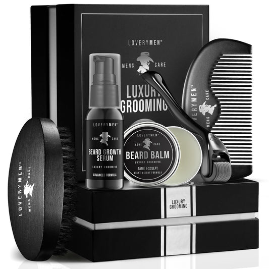 LOVERY Beard Growth Kit - Gifts for Men - Self Care Kit with Beard Serum, Beard Balm, Comb, Beard Brush & More - Mens Gifts for Him, Boyfriend Beauty and Personal Care LOVERY