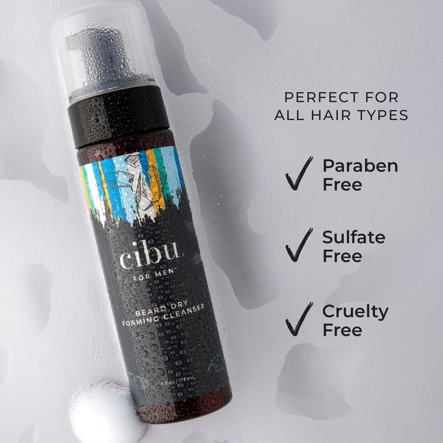 Cibu for Men Beard Dry Foaming Cleanser 6oz - Rinse-Free Beard Wash for Men to Control and Tame Unruly Beards and Coarse Hair - Softening Beauty and Personal Care CIBU