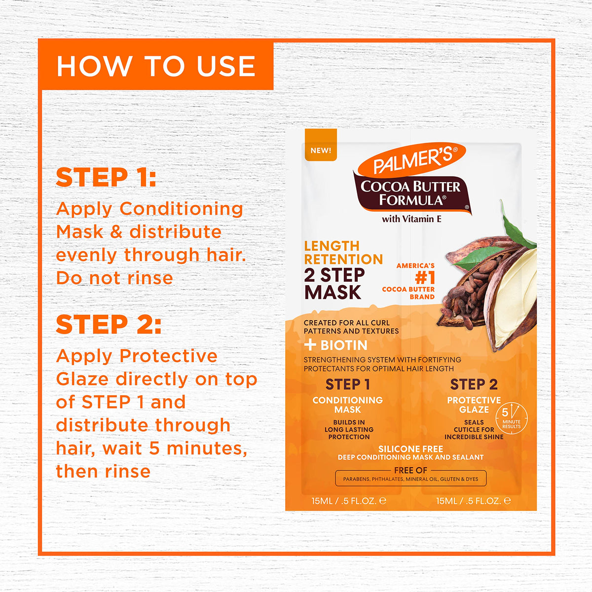 Palmer's Cocoa Butter & Biotin Length Retention 2-Step Hair Mask, 1 Ounce