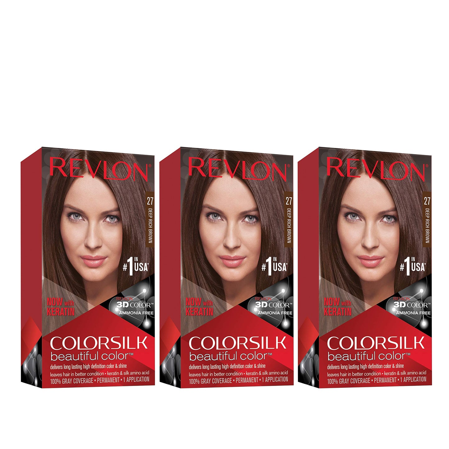Revlon Permanent Hair Color, Permanent Hair Dye, Colorsilk with 100% Gray Coverage, Ammonia-Free, Keratin and Amino Acids, 27 Deep Rich Brown, 4.4 Oz Beauty & Personal Care REVLON