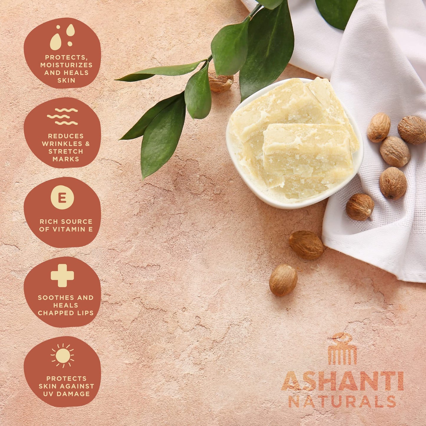 Ashanti Naturals White Chunky Raw Shea Butter | Unrefined African Shea Butter from Ghana | 100% Natural Moisturizer, No Additives - 5 oz Beauty & Personal Care Ashanti Naturals