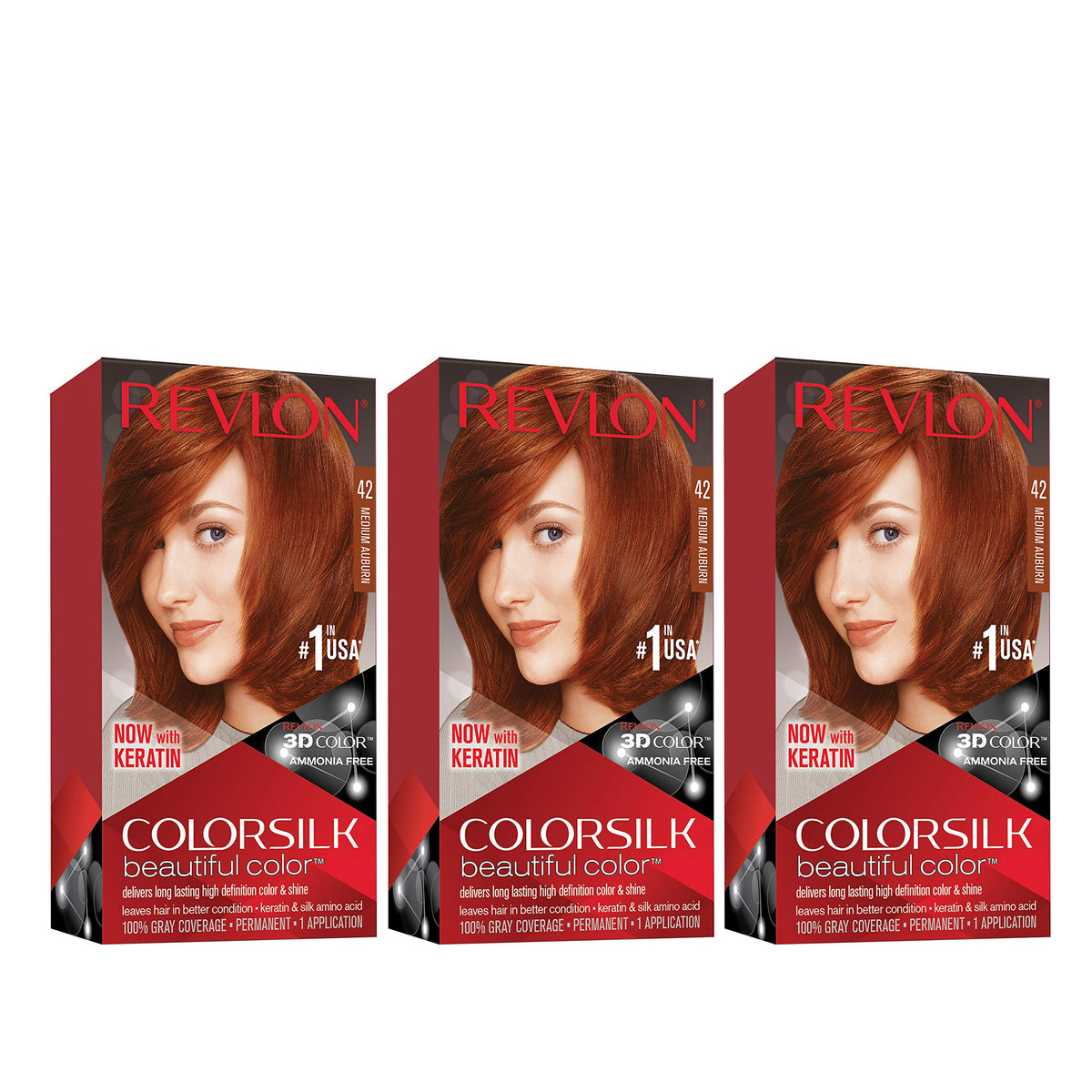 Revlon Permanent Hair Color, Permanent Hair Dye, Colorsilk with 100% Gray Coverage, Ammonia-Free, Keratin and Amino Acids, 42 Medium Auburn, 4.4 Oz Beauty & Personal Care REVLON