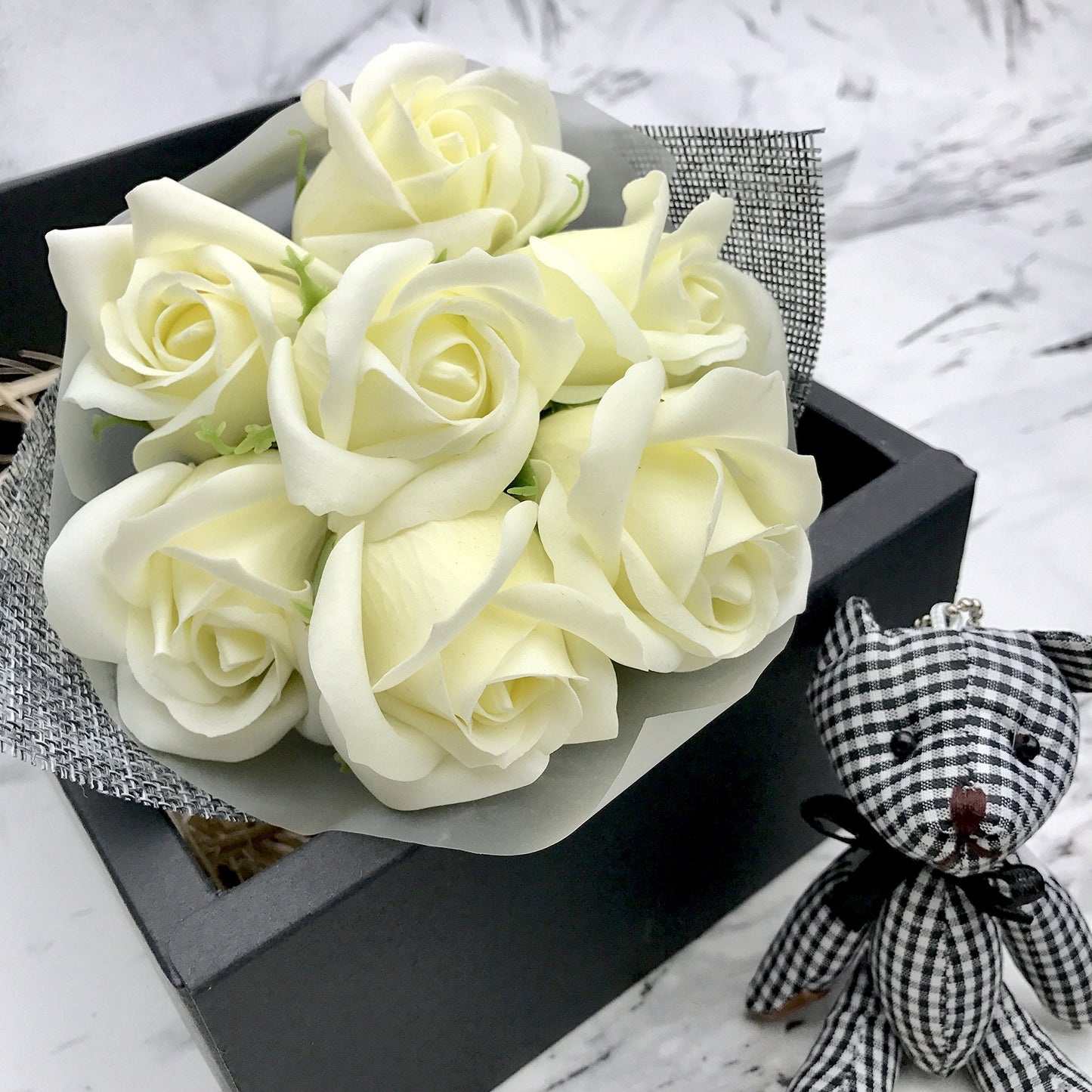 Abbie Home Rose Bouquet 7 Scented Soap Flower Gift Box with Cute Teddy Bear for Her Girlfriend Teen Girls Anniversary, Birthdays, Valentine's Day Beauty & Personal Care Abbie Home