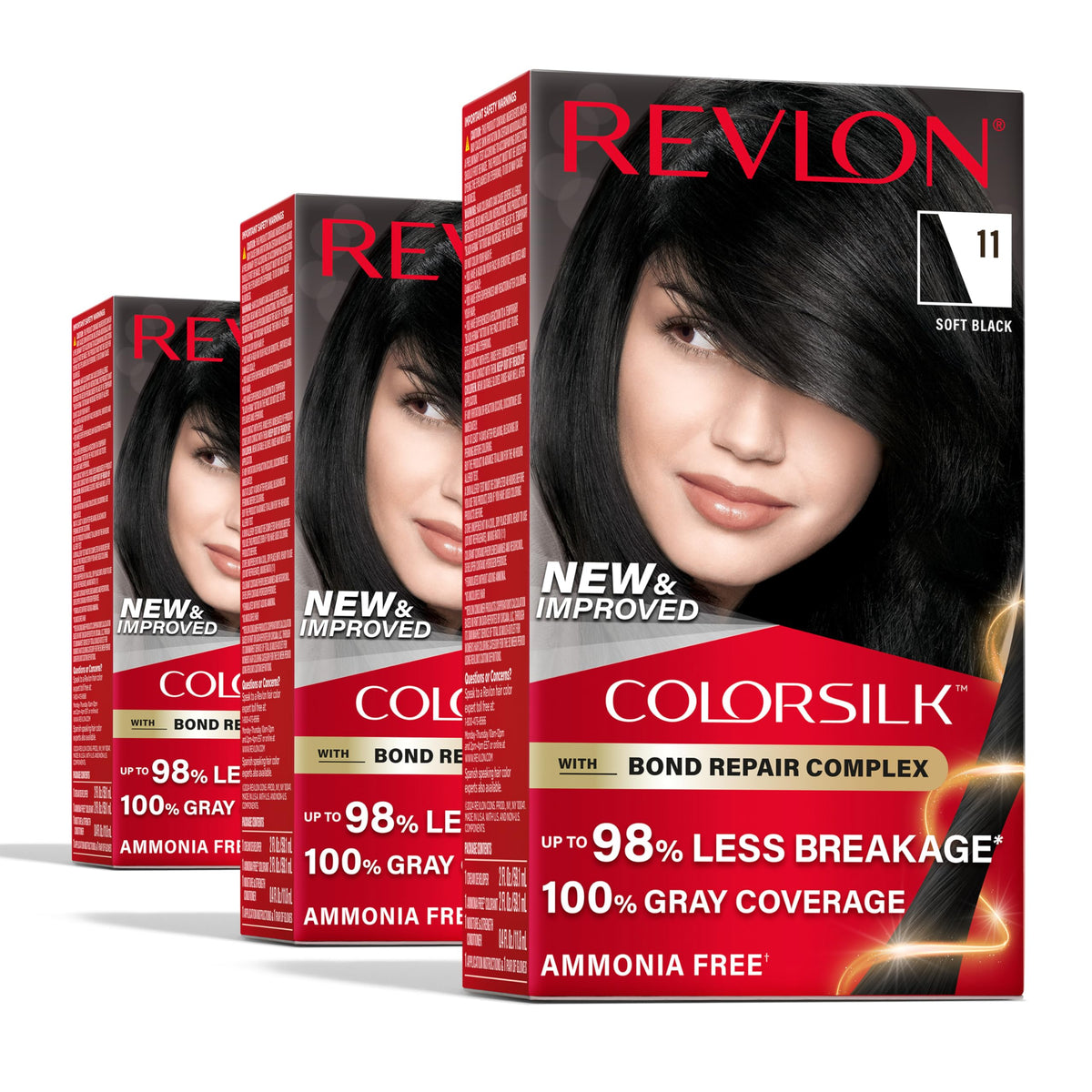Revlon ColorSilk with Bond Repair Complex, Black Permanent Hair Color, 100% Gray Coverage, Ammonia Free Hair Dye, Vegan Keratin, 11 Soft Black (Pack Beauty & Personal Care REVLON