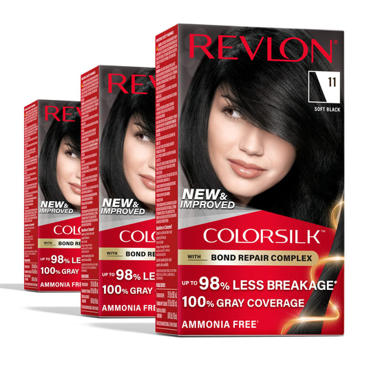 Revlon ColorSilk with Bond Repair Complex, Black Permanent Hair Color, 100% Gray Coverage, Ammonia Free Hair Dye, Vegan Keratin, 11 Soft Black (Pack Beauty & Personal Care REVLON