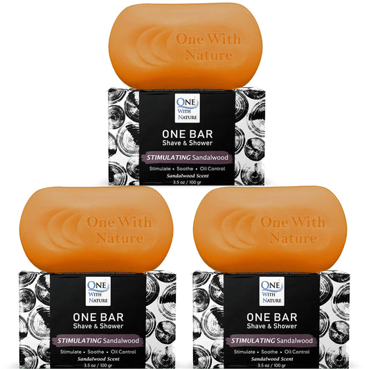 ONE Bar Stimulating Sandalwood 3.5 oz 3 Pack - Shave, Shower, Shampoo, face, beard, body, hair/scalp, SuperFAT oil Infused Avocado, Mango, Olive Beauty and Personal Care One With Nature