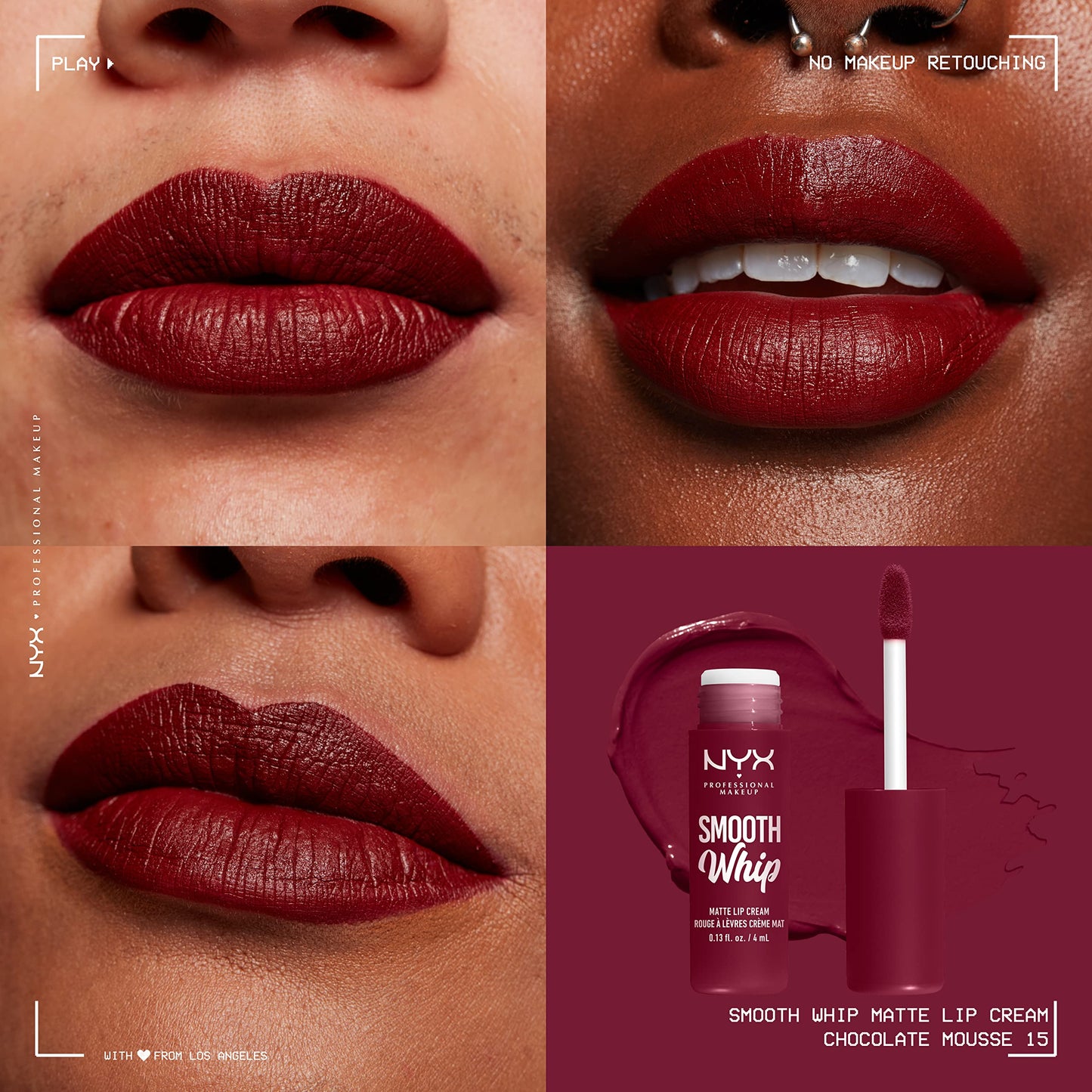 NYX PROFESSIONAL MAKEUP Smooth Whip Matte Lip Cream, Long Lasting, Moisturizing, Vegan Liquid Lipstick - Chocolate Mousse (Deep Red Brown) Beauty & Personal Care NYX PROFESSIONAL MAKEUP