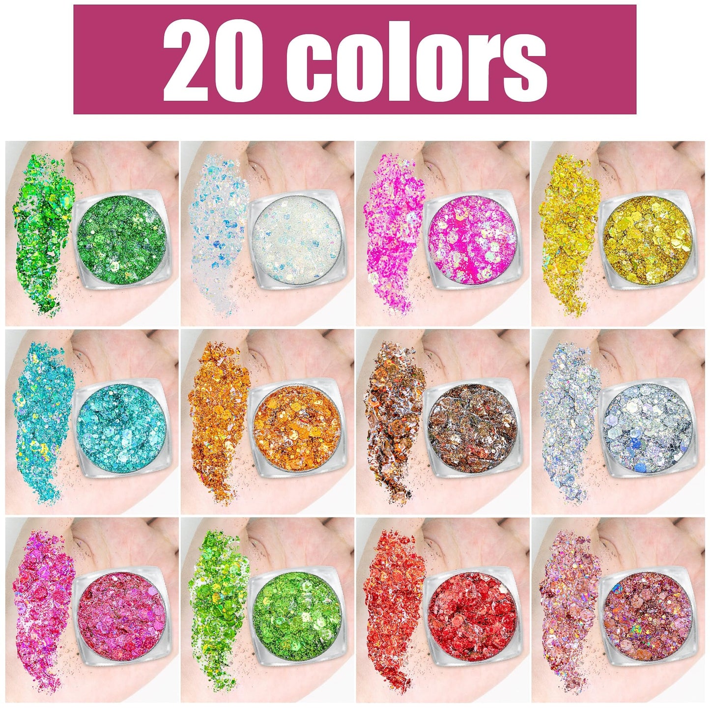 Body Glitter Face Glitter Makeup Festival Glitter, 20 Colors Face and Body Glitter Gel, Hair Glitter Gel, Body Makeup Beauty & Personal Care Estanoite