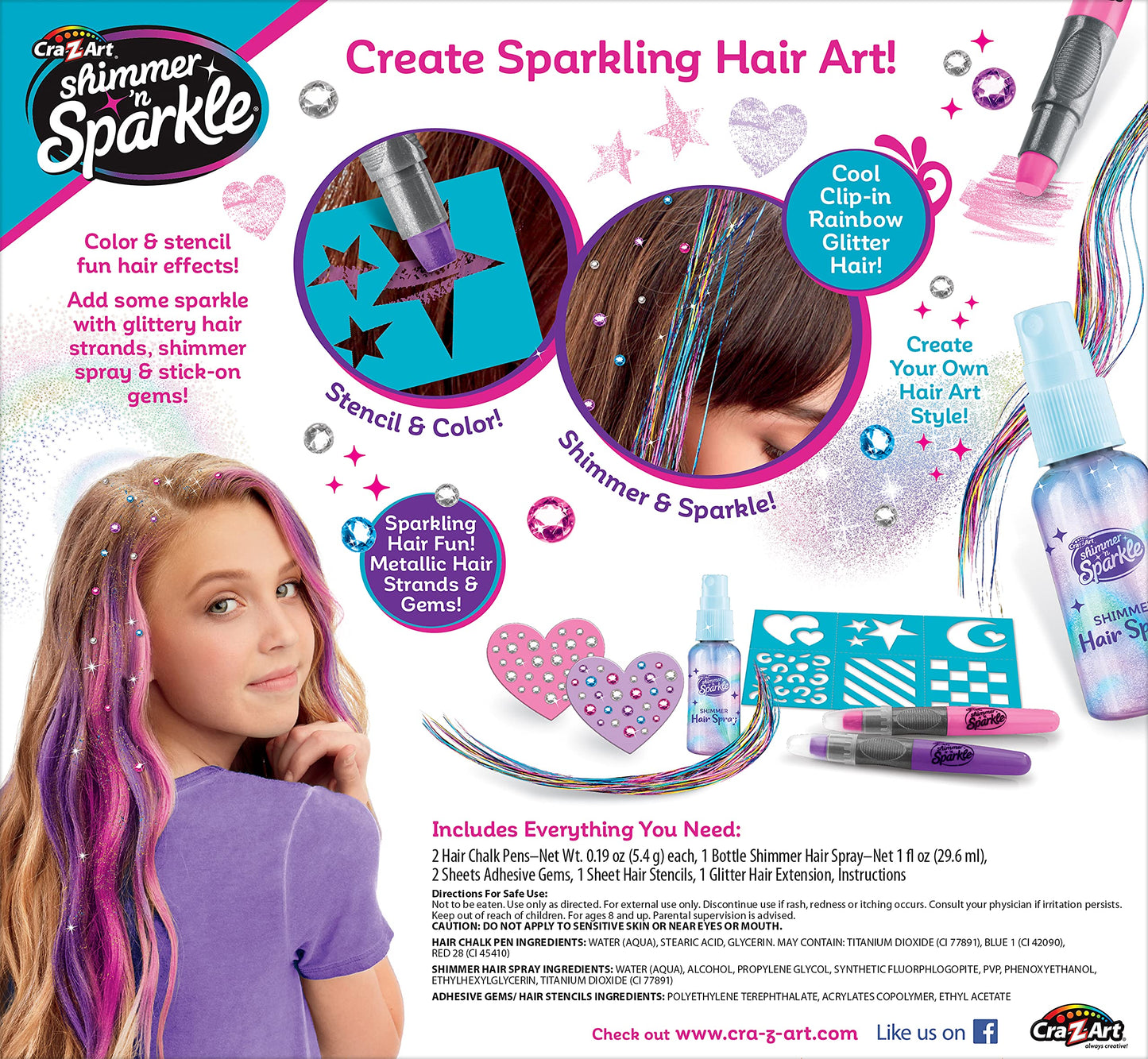 Shimmer ‘n Sparkle Glitter and Glam Metallic Hair Art Set with Hair Chalk Pens and Hair Gems by Cra-Z-Art Beauty & Personal Care SHIMMER 'N SPARKLE