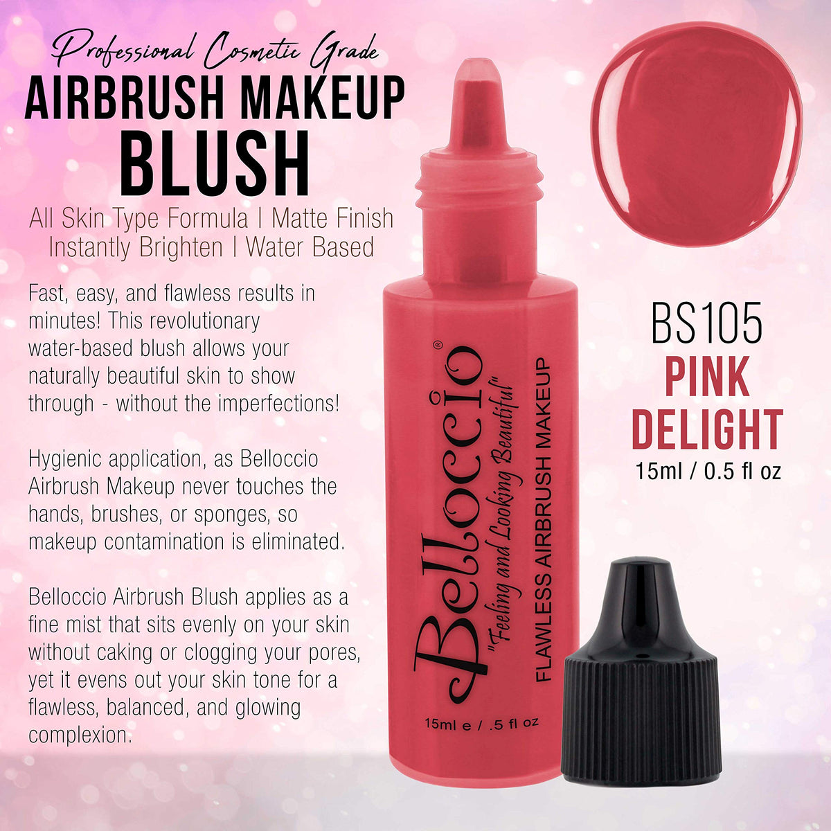Half Ounce Bottle of Pink Delight Blush Belloccio's Professional Flawless Airbrush Makeup Blush Beauty & Personal Care Belloccio