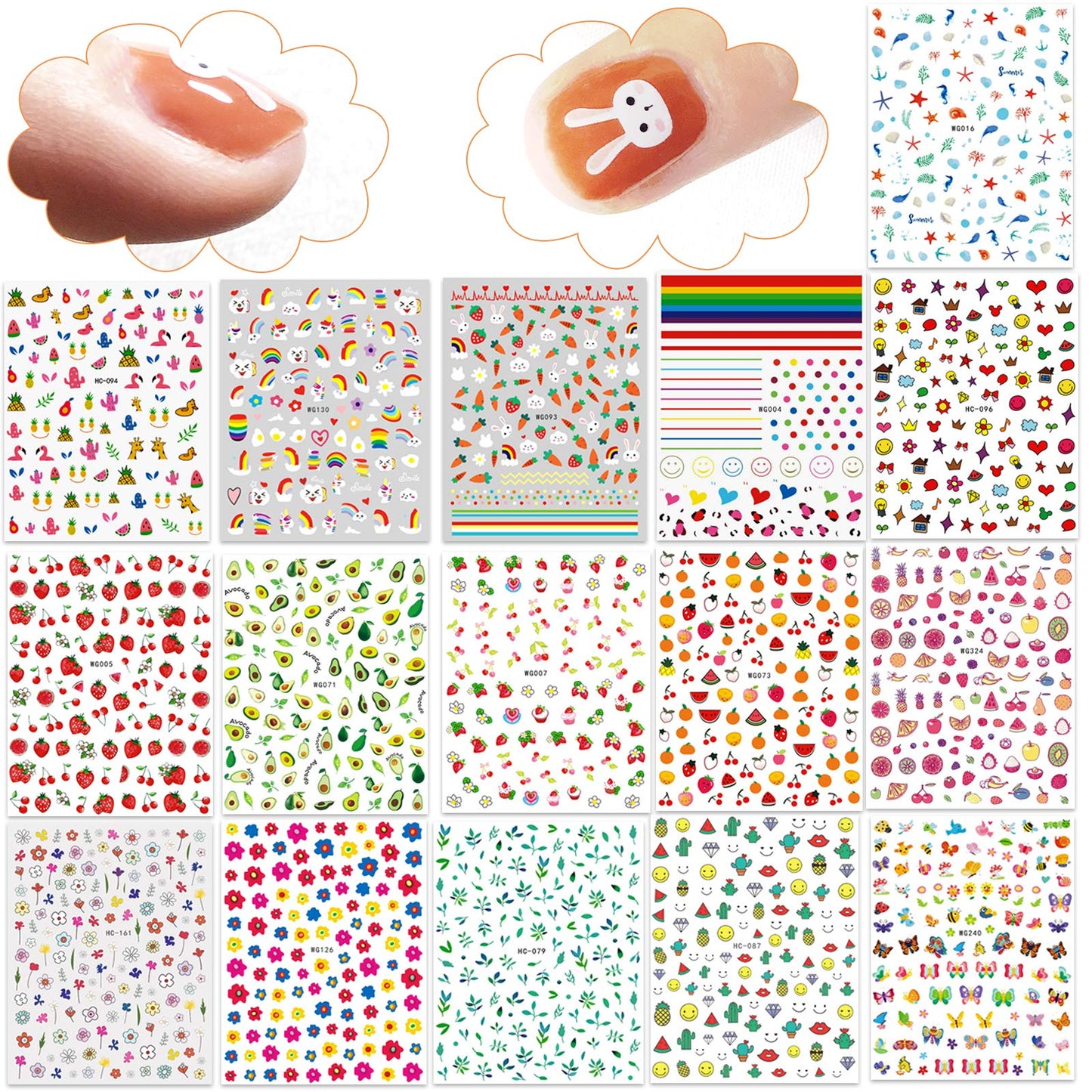New 16 Large Sheets Nail Stickers for Women Kids Teens Little Girls Self Adhesive Nail Decals for Nail Art Decoration Include Flowers Butterfly Plants Beauty & Personal Care IHUKEIT