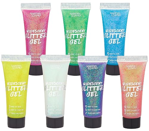 Iridescent Glitter Body Paint Gel - 7 Color Cosmetic Set 10 ml Tubes Makeup Glitter Gel for Hair, Body, Face Shimmer - Great for Dress Up, Festival Beauty & Personal Care splashes & spills