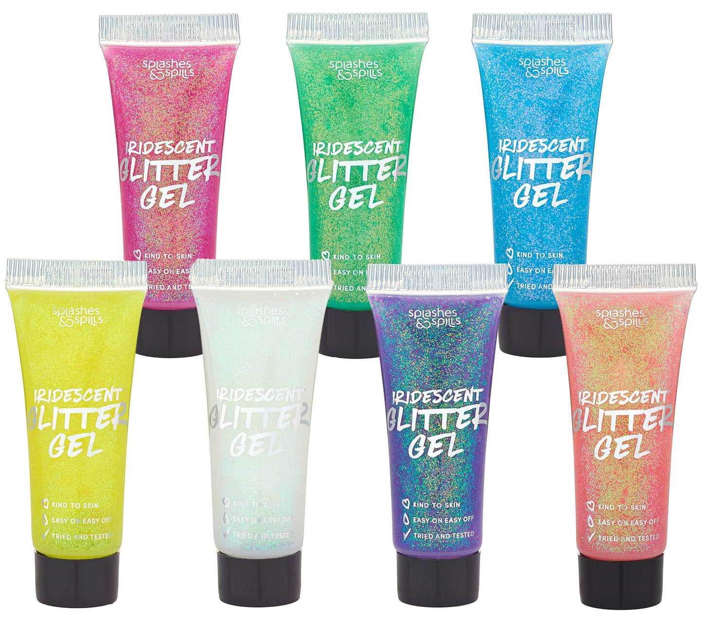 Iridescent Glitter Body Paint Gel - 7 Color Cosmetic Set 10 ml Tubes Makeup Glitter Gel for Hair, Body, Face Shimmer - Great for Dress Up, Festival Beauty & Personal Care splashes & spills