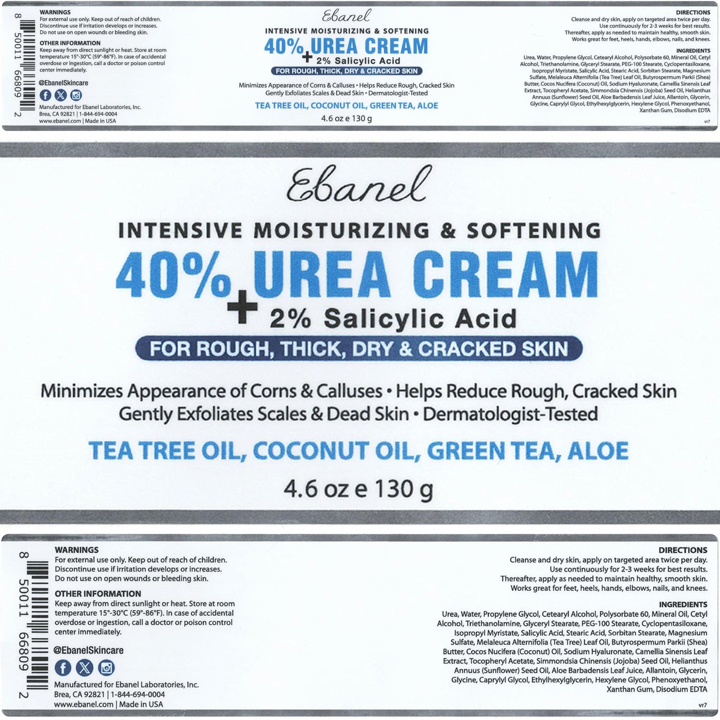 Ebanel Urea Cream 40% with 2% Salicylic Acid – Foot Cream for Dry Cracked Heels, Callus Remover, Toenail Softener & Skin Barrier Repair Beauty & Personal Care Ebanel