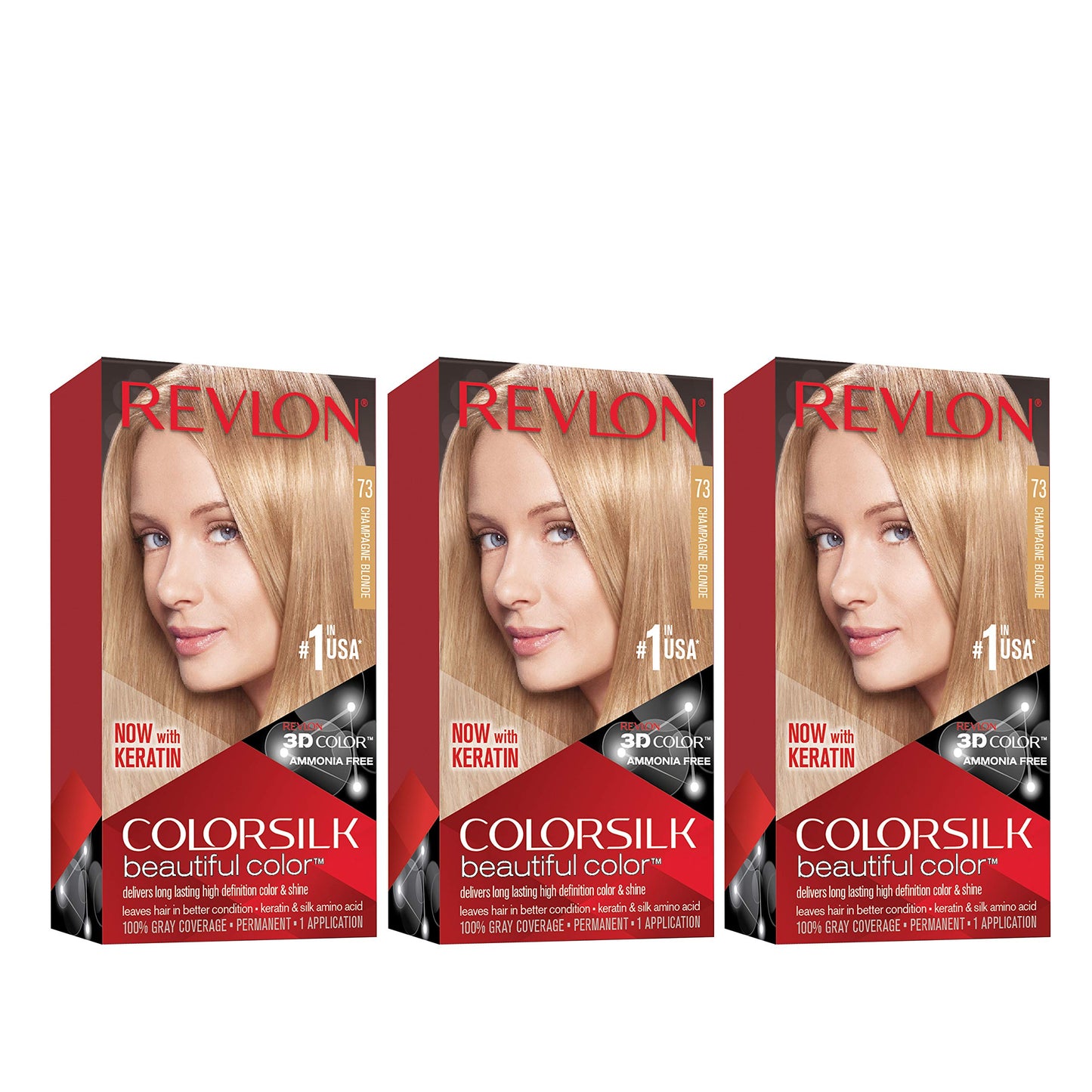 Revlon Permanent Hair Color, Permanent Hair Dye, Colorsilk with 100% Gray Coverage, Ammonia-Free, Keratin and Amino Acids, 73 Champange Blonde, 4.4 Oz Beauty & Personal Care REVLON