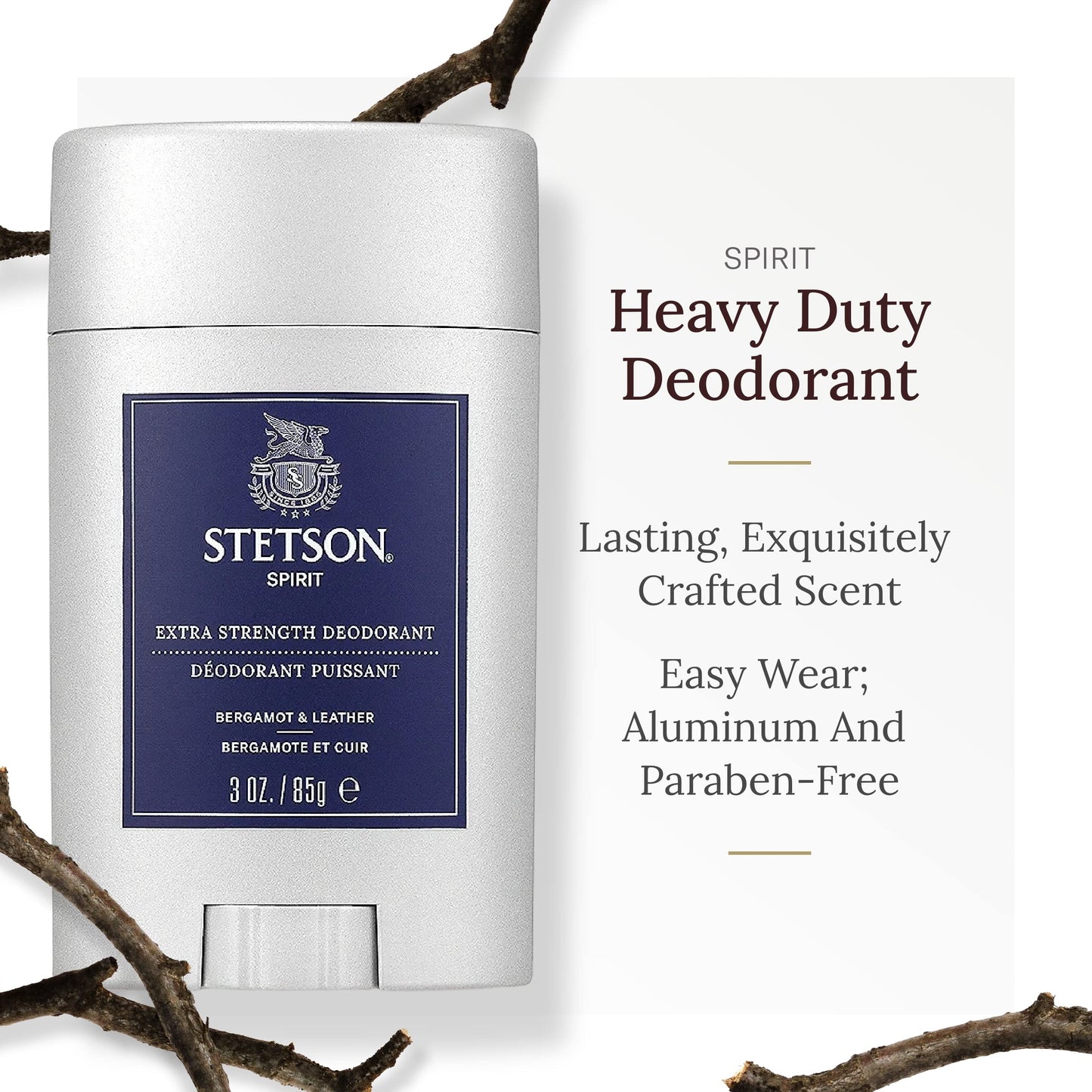 STETSON Personal Care Extra Strength Deodorant by Scent Beauty - Gel Men's Deodorant Stick for Grooming Kit - 3 oz - 3 Pack - Spirit Beauty and Personal Care SCENT BEAUTY