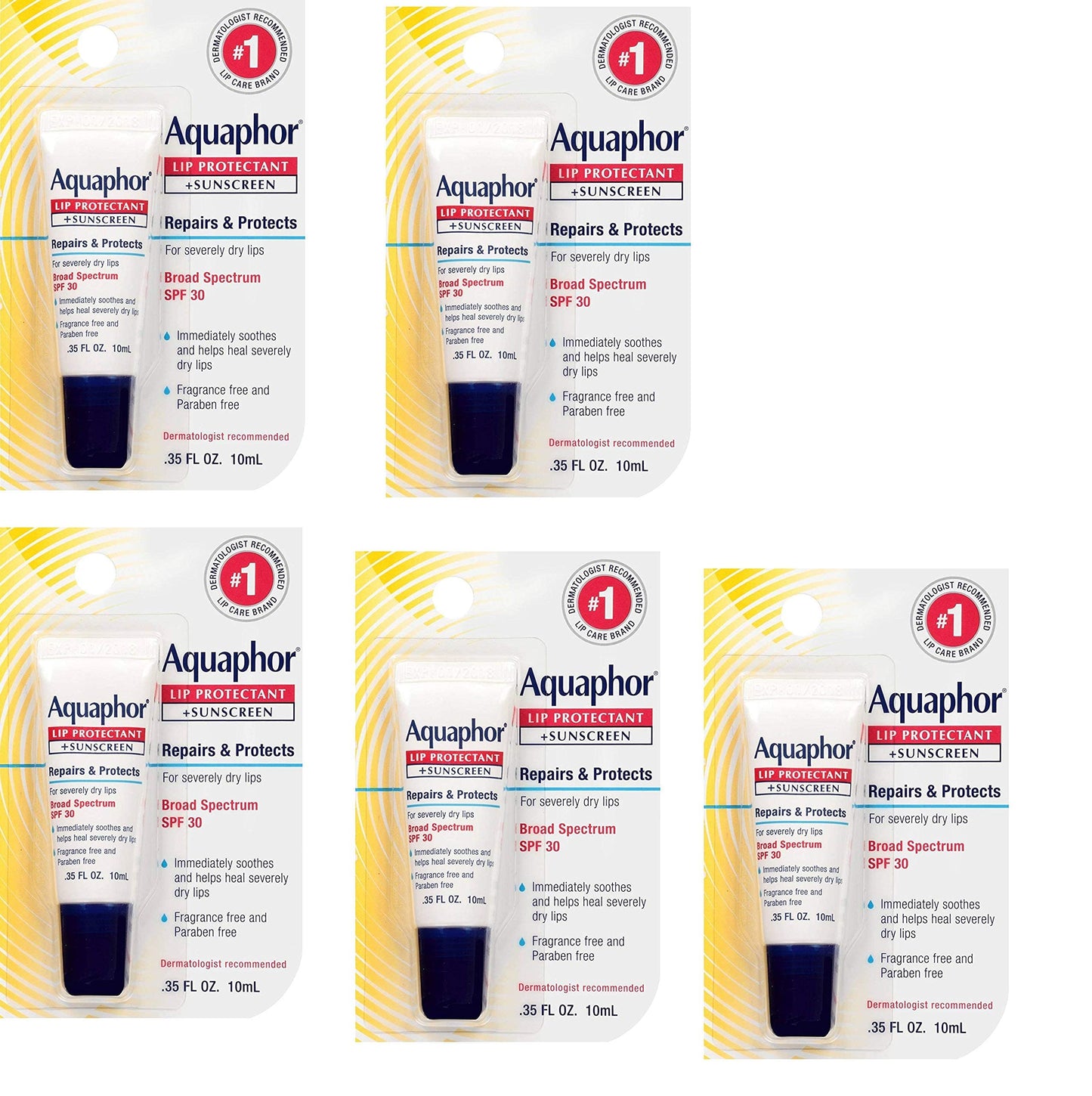 Aquaphor Lip Repair + Protect, Broad Spectrum SPF 30 0.35 oz (Pack of 5) Beauty and Personal Care Aquaphor