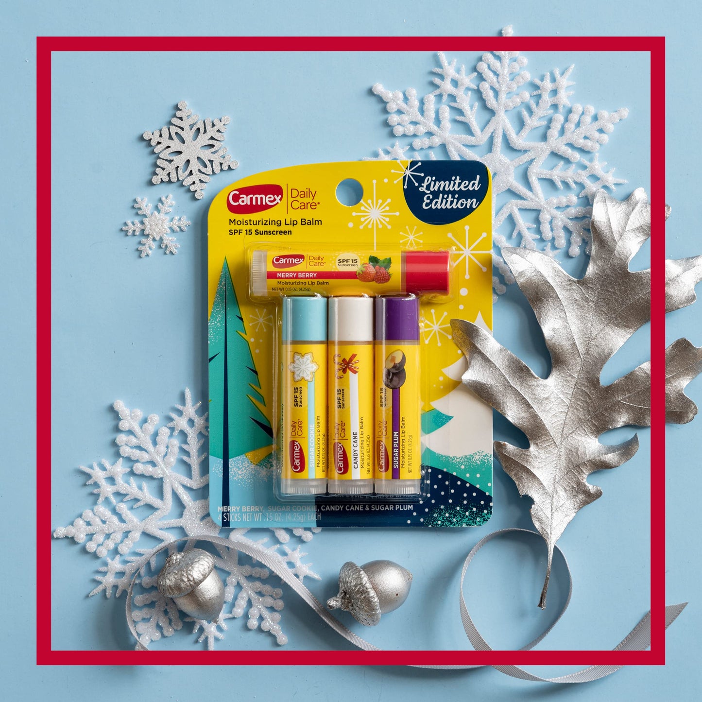 Carmex Daily Care Moisturizing Lip Balm Limited Edition Holiday Stick Pack in Sugar Plum, Candy Cane, Sugar Cookie and Merry Berry - 0.15 OZ each, 4 Beauty & Personal Care Carmex