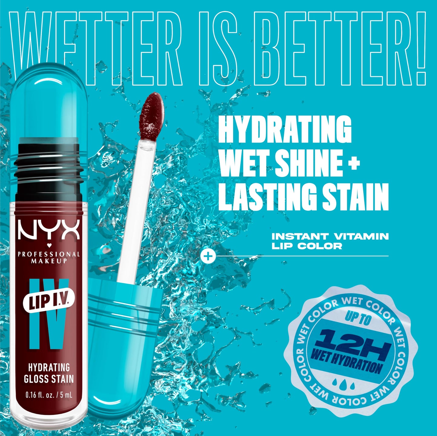 NYX PROFESSIONAL MAKEUP Lip IV Hydrating Glossy Lip Stain with 12HR Hydration - Water Bout Wine (Red) Beauty & Personal Care NYX PROFESSIONAL MAKEUP