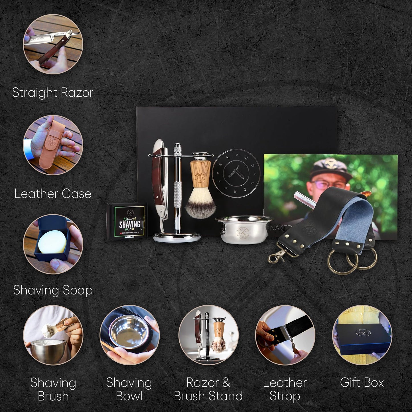 Naked Armor Gaheris Straight Razor Kit - Complete Shaving Kit with Shave Ready Straight Razors for Men, Strop, Stand, Soap, Brush, Bowl, Case, Wet Beauty and Personal Care Naked Armor
