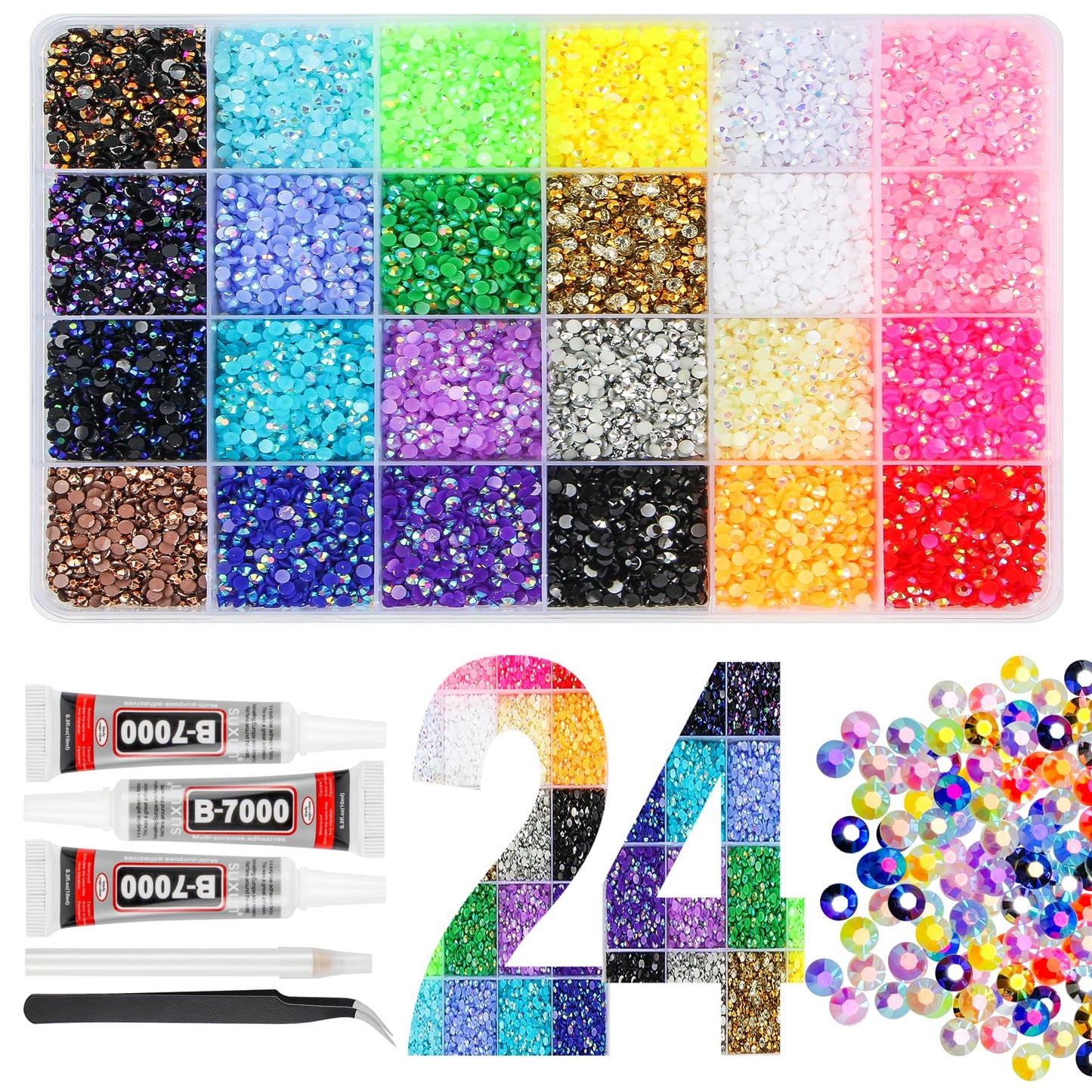 9000Pcs Resin Jelly Rhinestones for Bedazzling, 24 Colors 5mm Flatback Gems for Diamond Art, Bedazzler Kit with 3Pcs 10ml B7000 Jewelry Glue Beauty and Personal Care EGKamh Default Title