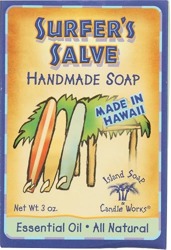 Island Soap & Candle Works Surfer's Salve Soap - Made in Hawaii w/Lavender & Tea Tree Essential Oil, Vitamin E, & Aloe - Soap for Sunburned or Damaged Beauty & Personal Care Island Soap & Candle Works