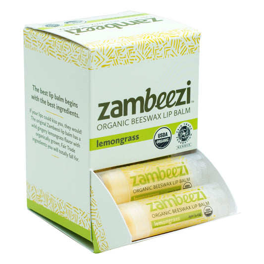 Case of Beeswax Lip Balm by ZAMBEEZI - Lemongrass 24-Tube Carton - Crafted with USDA Organic, Fair Trade, Lip Refreshing Ingredients from Zambia Beauty and Personal Care Case