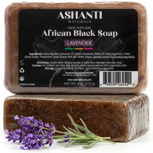 Ashanti Naturals African Black Soap Bar | Scented Natural Black Soap with Raw Shea Butter and Coconut Oil - 2pk 4oz Bars (Lavendar) Beauty & Personal Care Ashanti Naturals