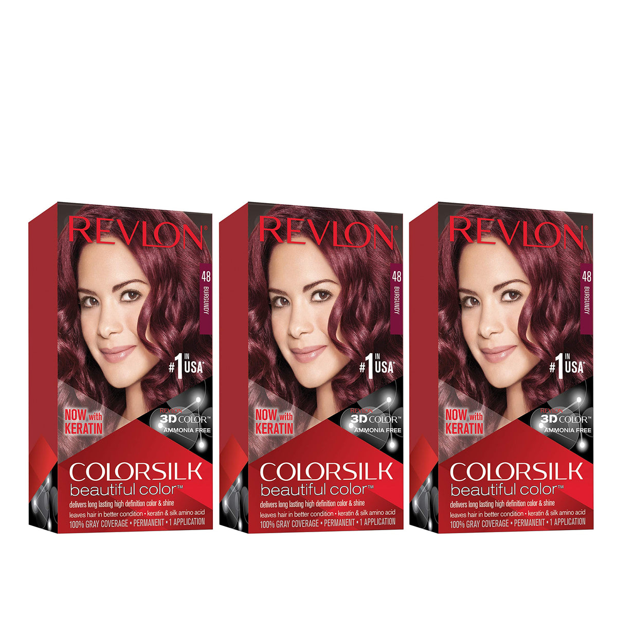 Revlon Permanent Hair Color, Permanent Hair Dye, Colorsilk with 100% Gray Coverage, Ammonia-Free, Keratin and Amino Acids, 48 Burgandy, 4.4 Oz (Pack Beauty & Personal Care REVLON