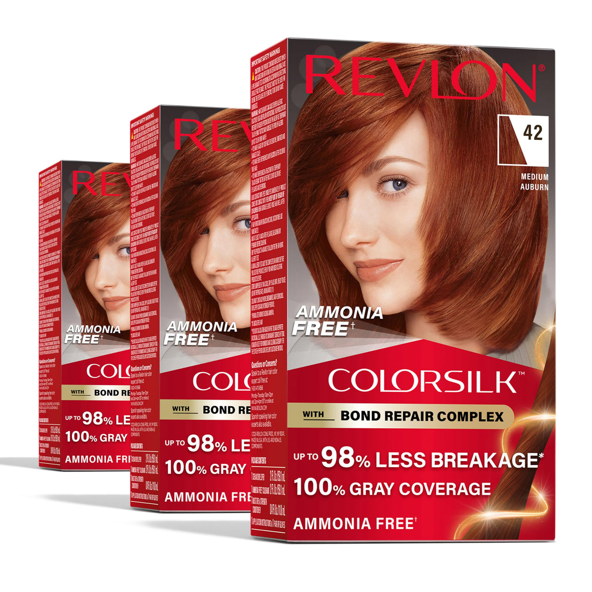 Revlon ColorSilk with Bond Repair Complex, Auburn Permanent Hair Color, 100% Gray Coverage, Ammonia Free Hair Dye, Vegan Keratin, 42 Medium Auburn Beauty & Personal Care REVLON