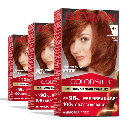 Revlon ColorSilk with Bond Repair Complex, Auburn Permanent Hair Color, 100% Gray Coverage, Ammonia Free Hair Dye, Vegan Keratin, 42 Medium Auburn Beauty & Personal Care REVLON