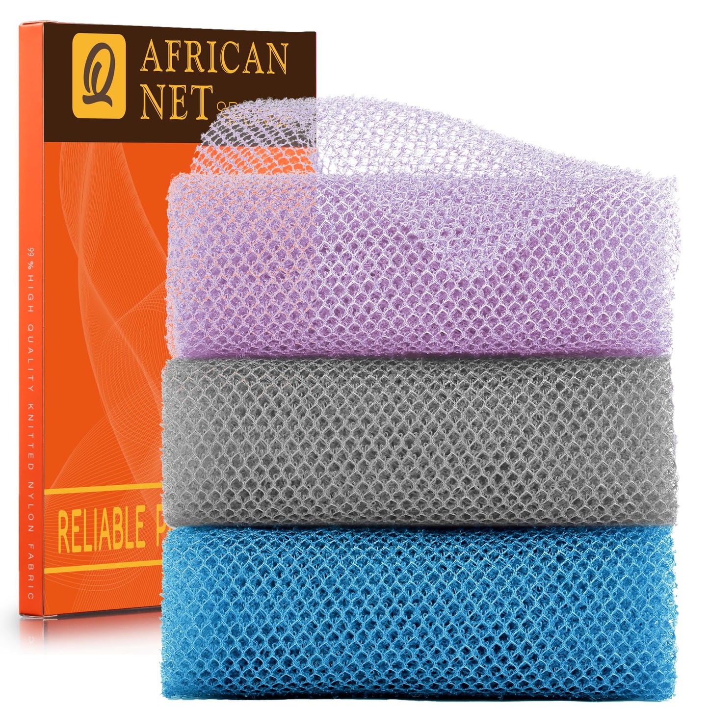 UJFQBH 3 Pieces African exfoliating net African Net Long Net Bath Sponge Exfoliating Shower Body Scrubber Back Scrubber Skin Smoother,Great for Daily Beauty and Personal Care UJFQBH Default Title