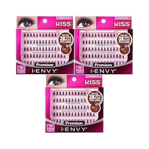 iENVY by KISS Triple Black Knot Free Individual Lashes (Short) 3 Pack 3X More Volume Beauty & Personal Care i•ENVY
