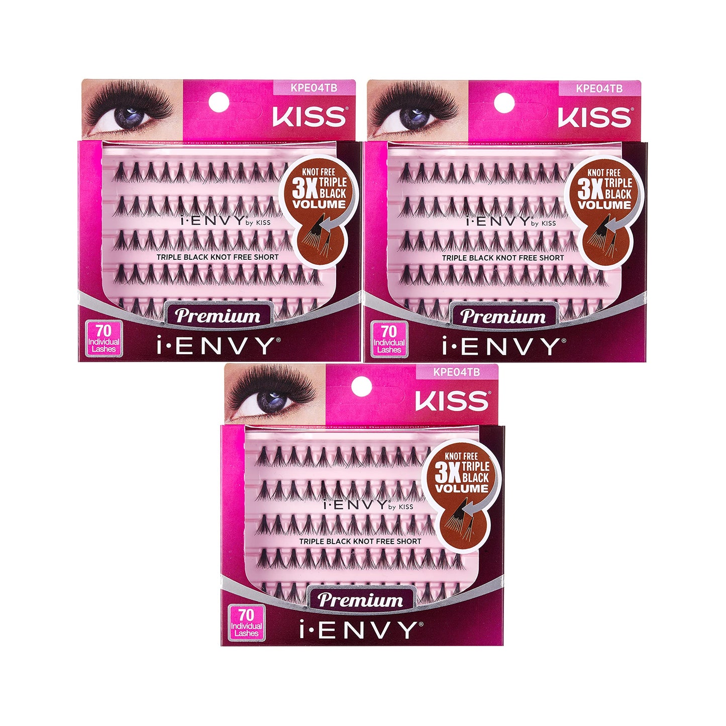 iENVY by KISS Triple Black Knot Free Individual Lashes (Short) 3 Pack 3X More Volume Beauty & Personal Care i•ENVY