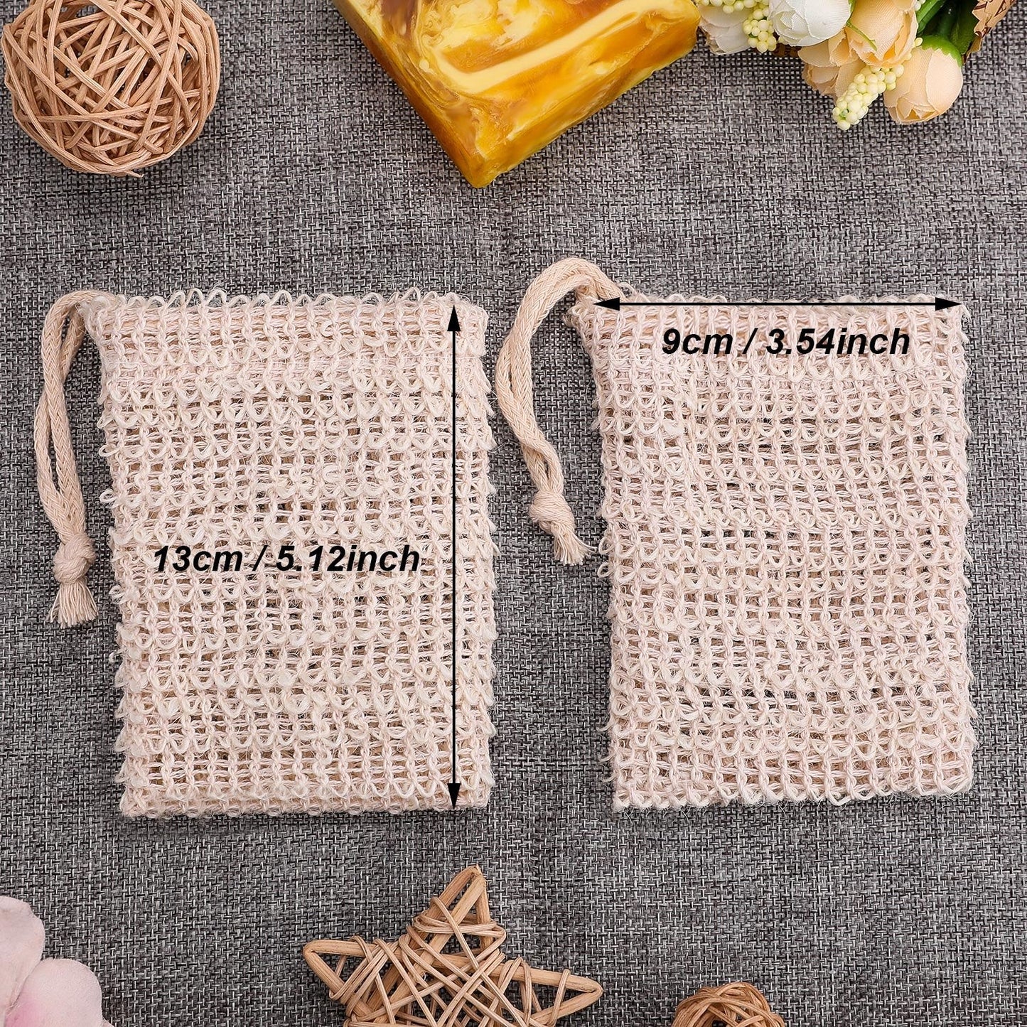BBTO 5 Pieces Soap Saver Bag Cotton Linen Exfoliating Soap Pouch for Foaming and Drying, Shower, Scrubber(9 x 14 cm,Beige) Beauty & Personal Care BBTO