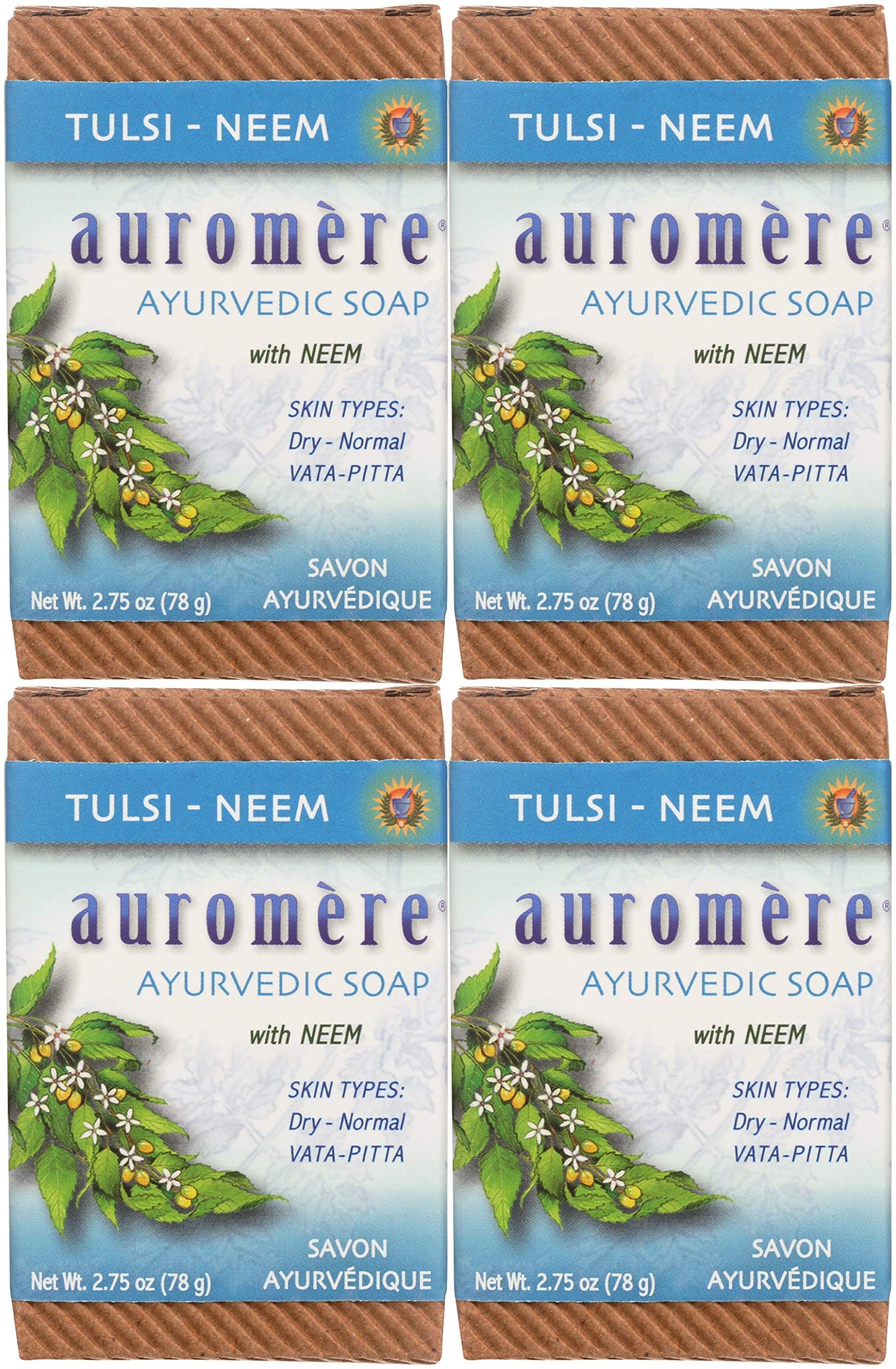 Auromere Ayurvedic Bar Soap, Tulsi Neem - Eco Friendly, Handmade, Vegan, Cruelty Free, Natural, Non GMO (2.75 oz), 4 pack Beauty & Personal Care Auromere